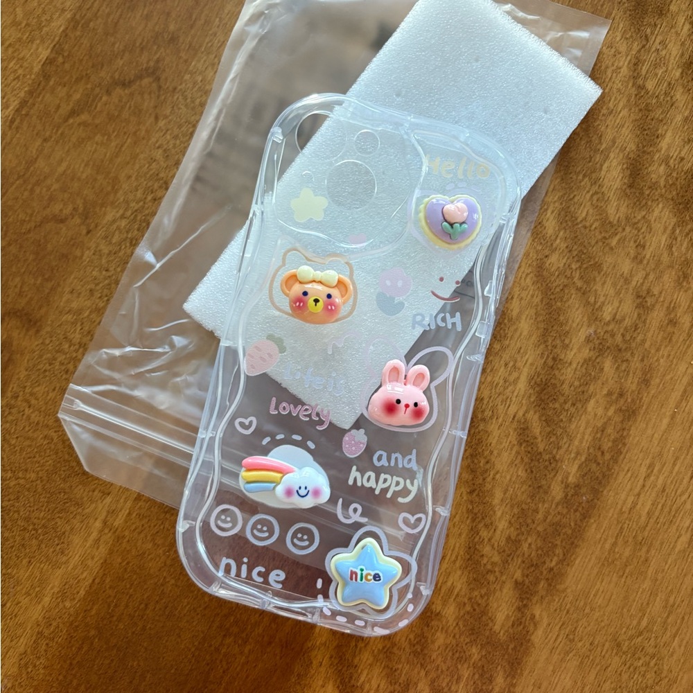 Cute Teddy Bear Bunny Rainbow 3D cellphone case compatible with iPhone 15 Plus - Picture 4 of 4
